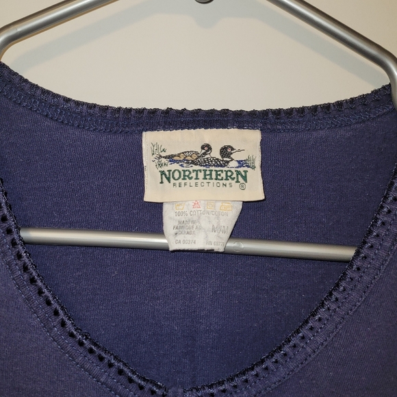 Northern Reflections Womens Medium Navy Blue V Neck Cotton Short Sleeve Top - Picture 2 of 4